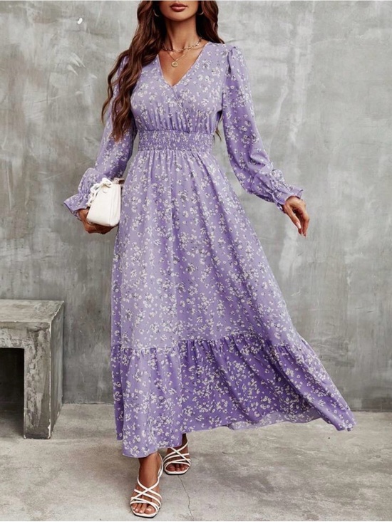 SHEIN Dresses & Skirts - Lavender Floral Maxi Dress with Smocked Waist - Women